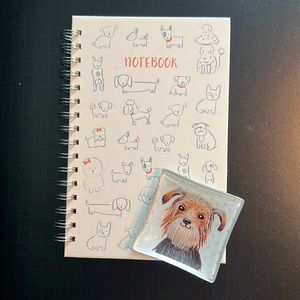 dog lover gift bundle-m: spiral bound journal & glass trinket tray-NWT